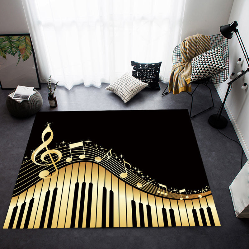 Multi-Colored Bedroom Rug Funky Music Printed Area Rug Polyster Anti-Slip Backing Pet Friendly Carpet Gold Clearhalo 'Area Rug' 'Rug' 2253699