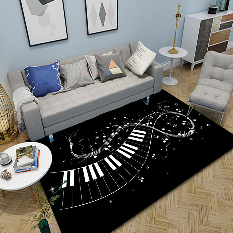 Multi-Colored Bedroom Rug Funky Music Printed Area Rug Polyster Anti-Slip Backing Pet Friendly Carpet Gloss Black Clearhalo 'Area Rug' 'Rug' 2253707