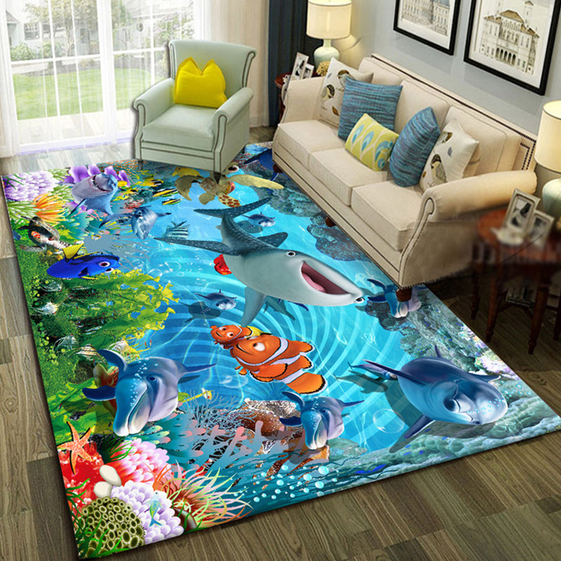 Relaxing Living Room Multi-Colored Animal Pattern Rug Synthetics Pet Friendly Washable Carpet Denim Blue Clearhalo 'Area Rug' 'Rug' 2253774