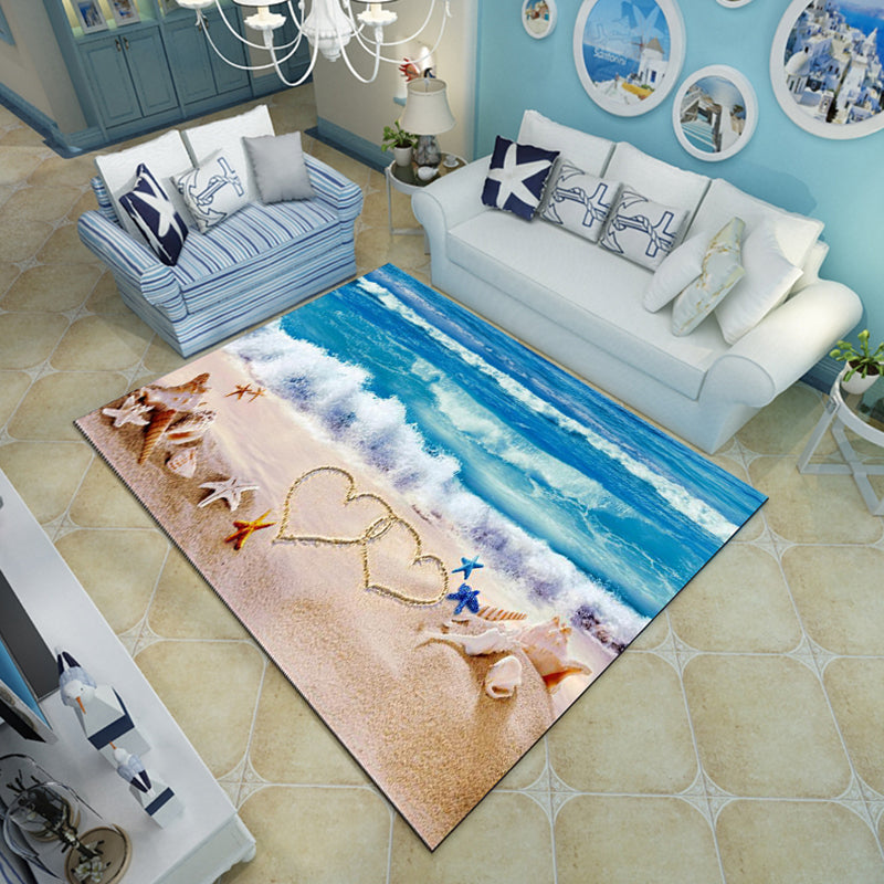 Novelty Living Room Rug Multi-Color Beach Pattern Carpet Polypropylene Anti-Slip Backing Washable Rug Sky Blue Clearhalo 'Area Rug' 'Rug' 2253796