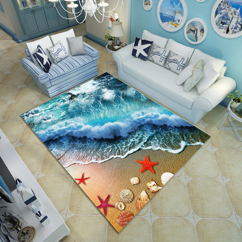 Novelty Living Room Rug Multi-Color Beach Pattern Carpet Polypropylene Anti-Slip Backing Washable Rug Blue-Green Clearhalo 'Area Rug' 'Rug' 2253807