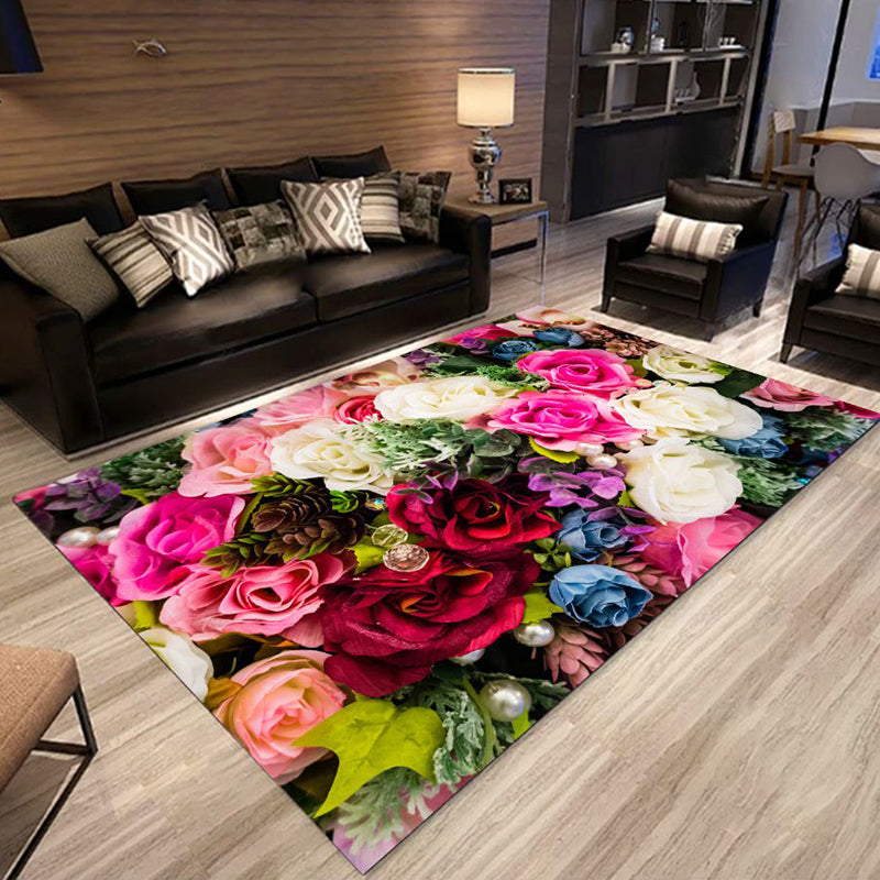 Multi Colored Trendy Rug Polypropylene Floral Printed Area Carpet Anti-Slip Backing Pet Friendly Rug for Parlor Clearhalo 'Area Rug' 'Rug' 2253824