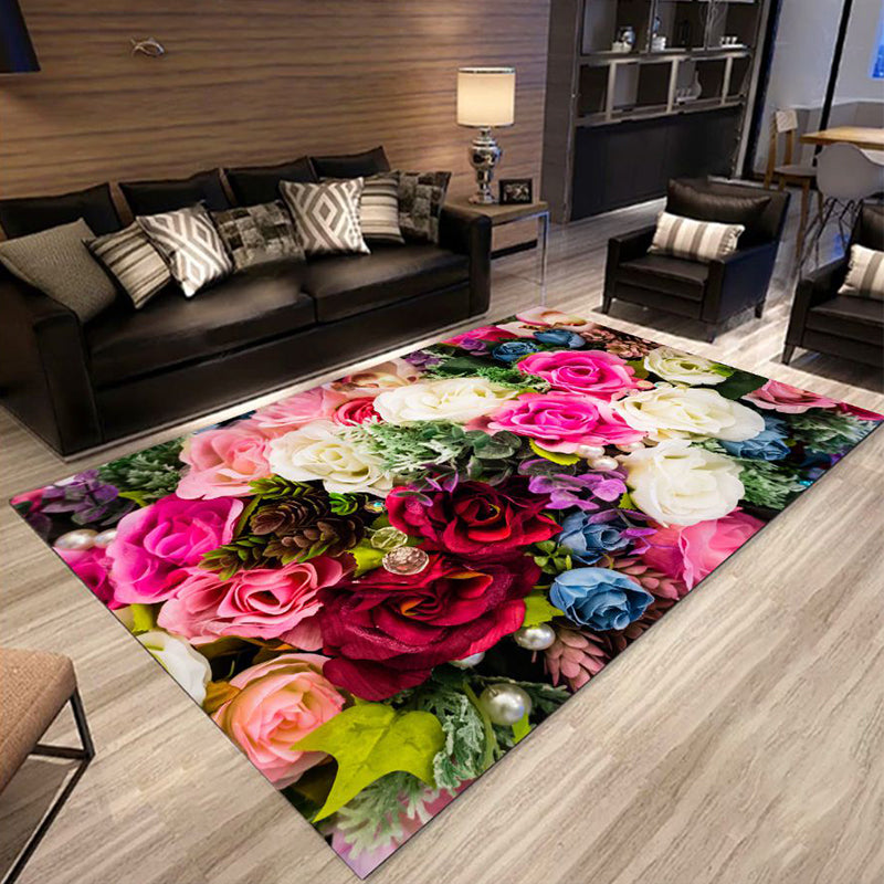 Multi Colored Trendy Rug Polypropylene Floral Printed Area Carpet Anti-Slip Backing Pet Friendly Rug for Parlor Red Clearhalo 'Area Rug' 'Rug' 2253825