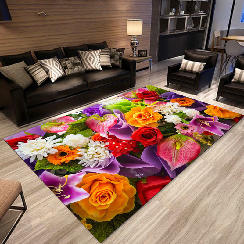 Multi Colored Trendy Rug Polypropylene Floral Printed Area Carpet Anti-Slip Backing Pet Friendly Rug for Parlor Clearhalo 'Area Rug' 'Rug' 2253829