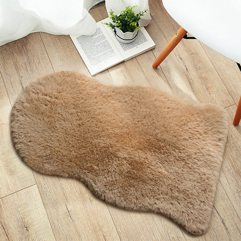 Irregular-Shape Plain Rug Multi Colored Nordic Rug Plush Pet-Friendly Anti-Slip Backing Washable Rug for Room Camel 2' x 3'3