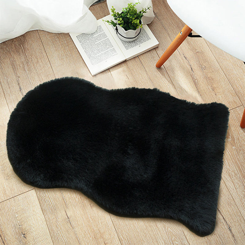 Irregular-Shape Plain Rug Multi Colored Nordic Rug Plush Pet-Friendly Anti-Slip Backing Washable Rug for Room Black 2' x 3'3