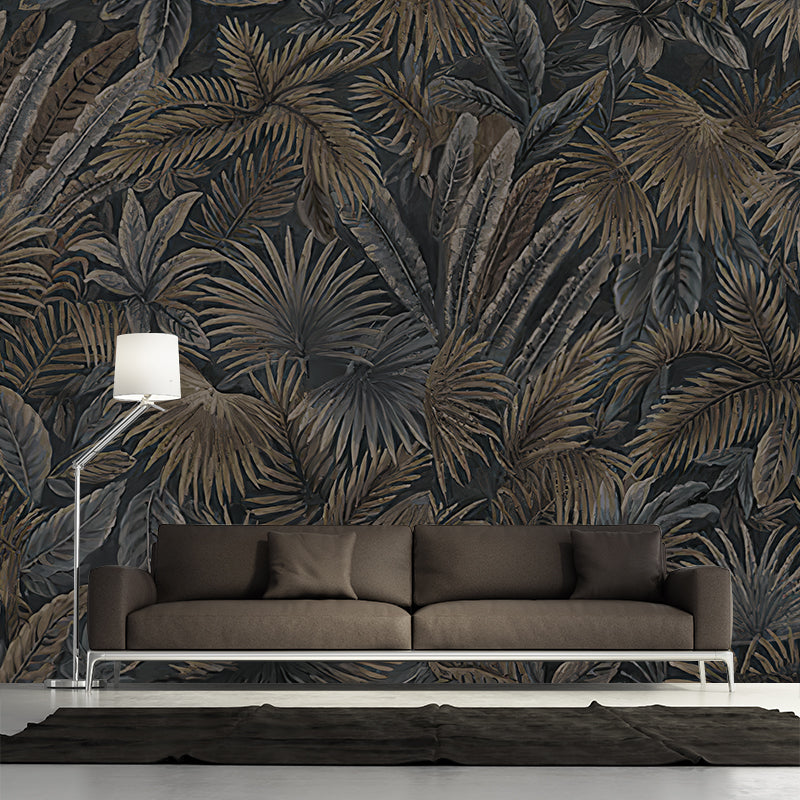 Black and Blue Leaves Mural Wallpaper Stain-Resistant Wall Art for Living Room Decor Clearhalo 'Wall Decor' 'Wall Mural' 2254287