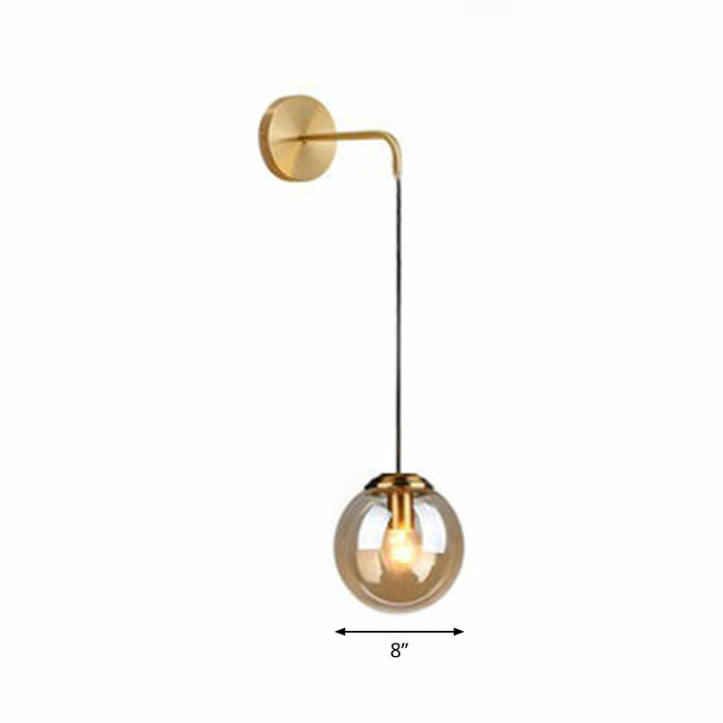 Glass Spherical Wall Sconce Light Simple Single Bulb Wall Hanging Lighting for Living Room Gold 8