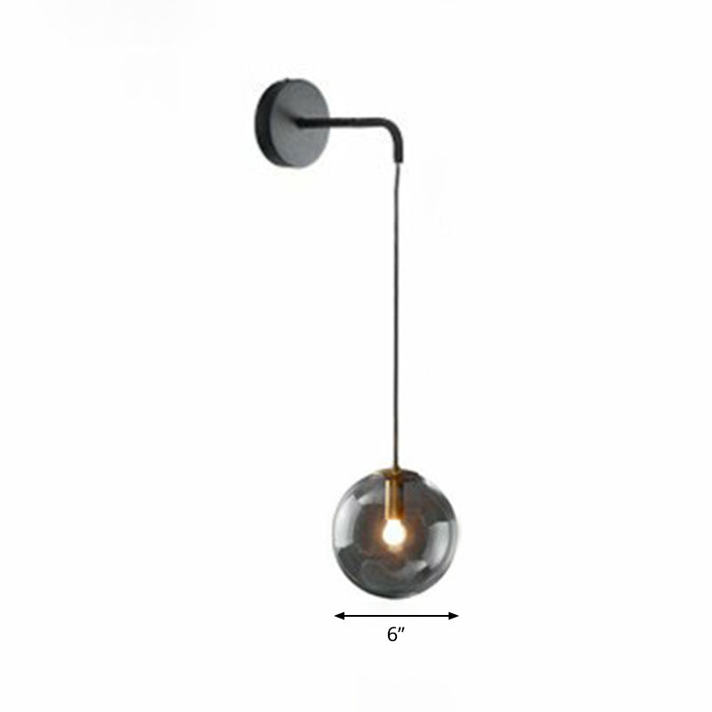 Glass Spherical Wall Sconce Light Simple Single Bulb Wall Hanging Lighting for Living Room Black 6