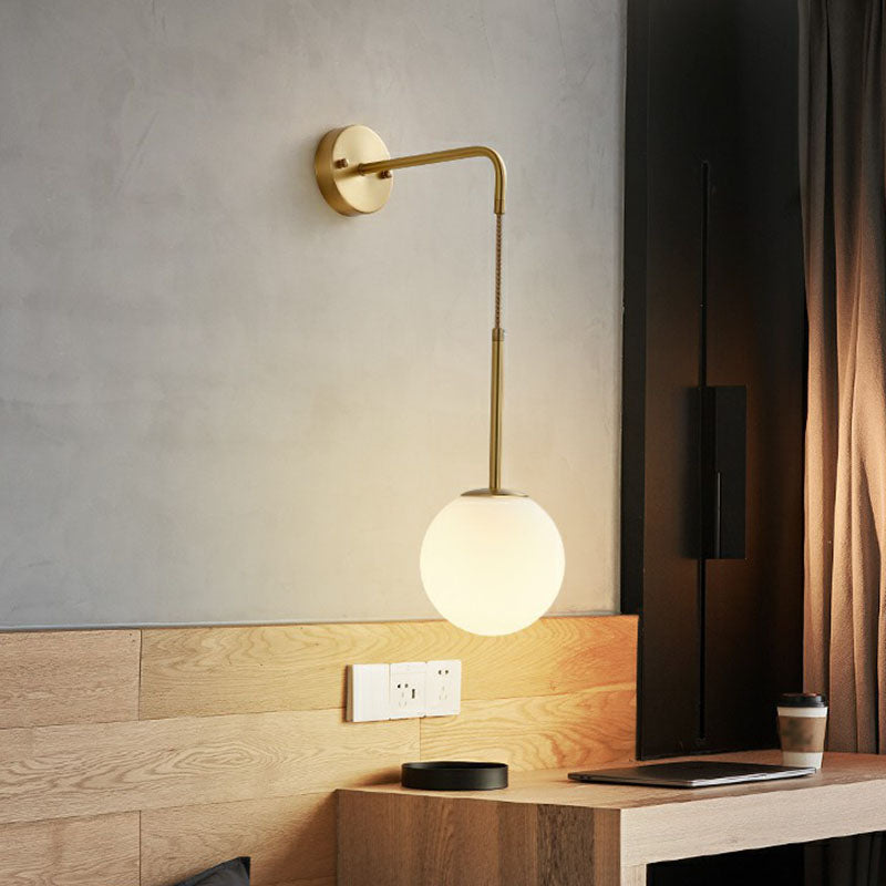 Gold Finish Mini Globe Wall Light Sconce Minimalism 1-Bulb Cream Glass Wall Lighting Gold B Clearhalo 'Cast Iron' 'Glass' 'Industrial' 'Modern wall lights' 'Modern' 'Tiffany' 'Traditional wall lights' 'Wall Lamps & Sconces' 'Wall Lights' Lighting' 2254367