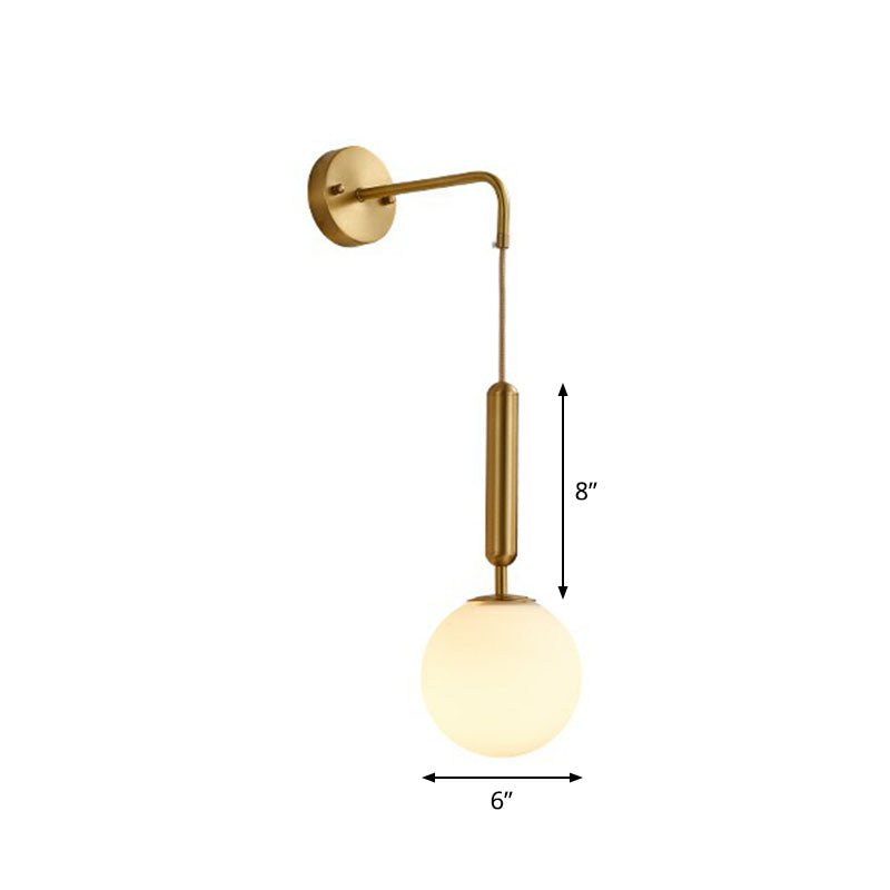 Gold Finish Mini Globe Wall Light Sconce Minimalism 1-Bulb Cream Glass Wall Lighting Clearhalo 'Cast Iron' 'Glass' 'Industrial' 'Modern wall lights' 'Modern' 'Tiffany' 'Traditional wall lights' 'Wall Lamps & Sconces' 'Wall Lights' Lighting' 2254370