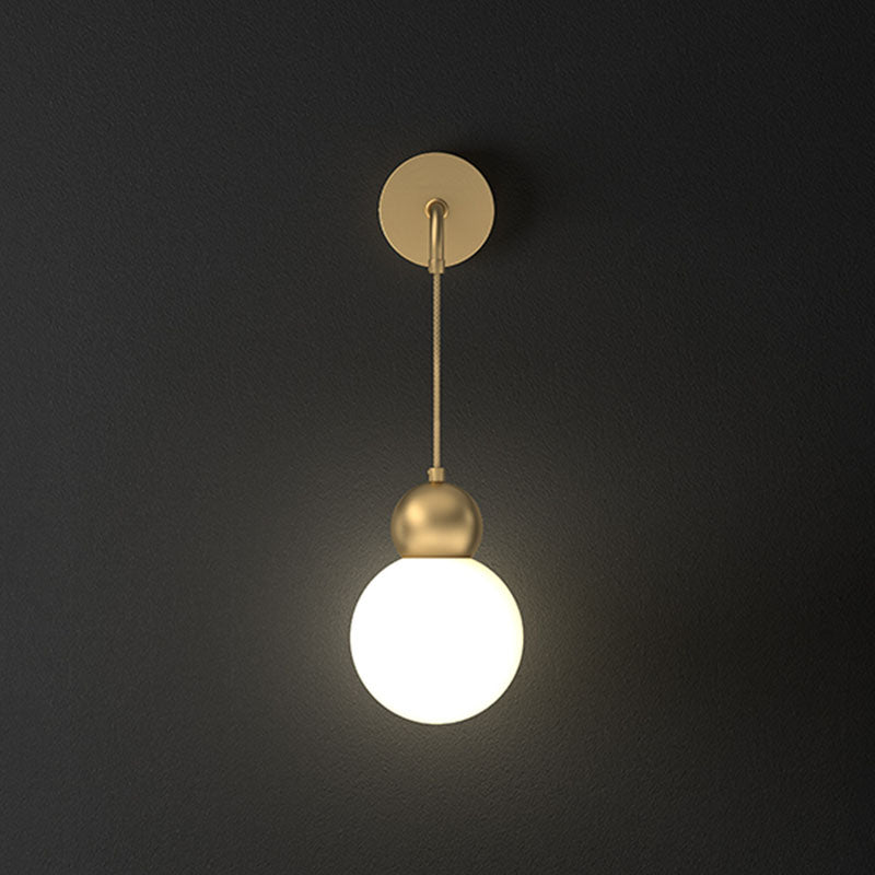 Orb Shaped Wall Lamp Simplicity Milky Glass 1 Head Gold Sconce Light with Hanging Cord Gold 6