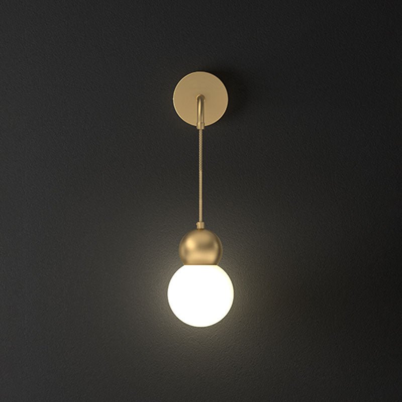 Orb Shaped Wall Lamp Simplicity Milky Glass 1 Head Gold Sconce Light with Hanging Cord Gold 5