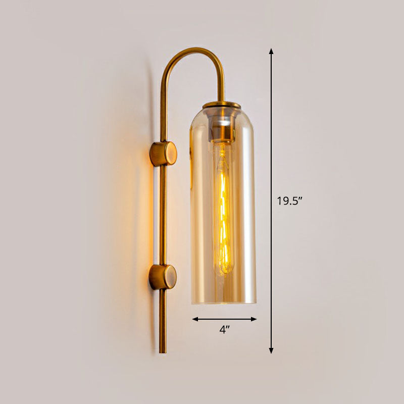 Elongated Dome Wall Sconce Light Post-Modern Glass 1-Light Corridor Wall Lamp with Gooseneck Arm Amber Clearhalo 'Cast Iron' 'Glass' 'Industrial' 'Modern wall lights' 'Modern' 'Tiffany' 'Traditional wall lights' 'Wall Lamps & Sconces' 'Wall Lights' Lighting' 2254441