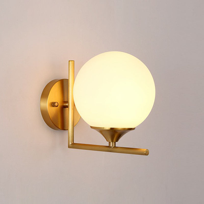 Sphere Bedside Wall Sconce Milk Glass 1-Light Minimalist Wall Mounted Light with Right Angle Arm in Gold Gold 6