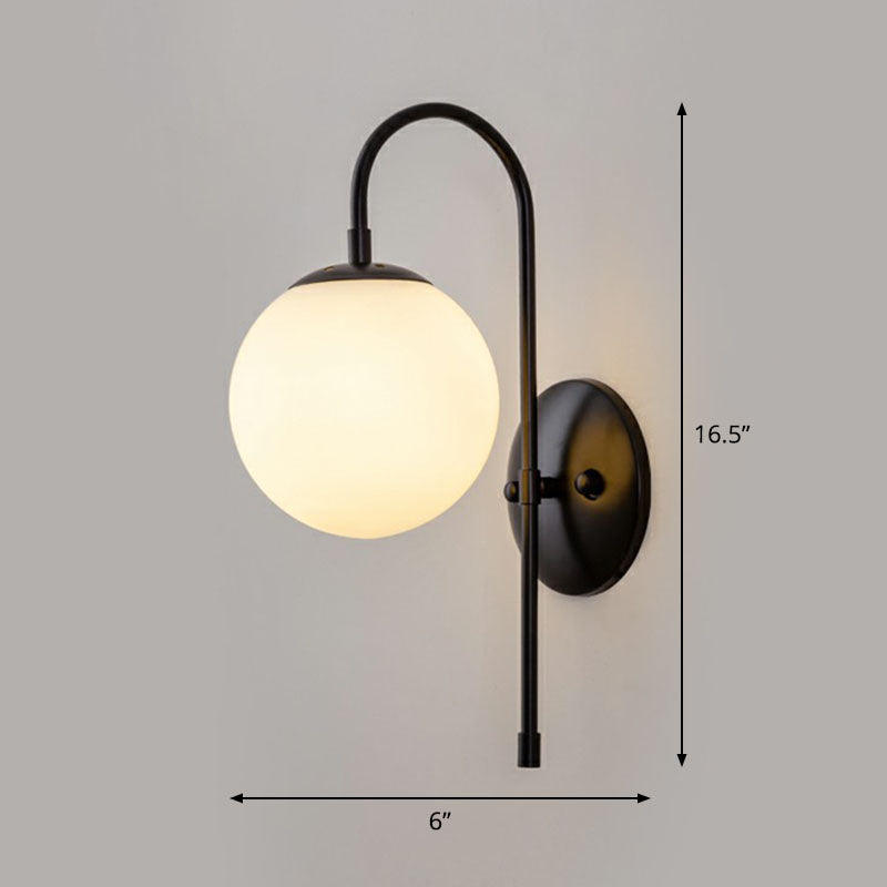 Gooseneck Restaurant Wall Lighting Ideas Metal 1-Light Minimalist Wall Sconce with Ball Glass Shade Black White Clearhalo 'Cast Iron' 'Glass' 'Industrial' 'Modern wall lights' 'Modern' 'Tiffany' 'Traditional wall lights' 'Wall Lamps & Sconces' 'Wall Lights' Lighting' 2254525