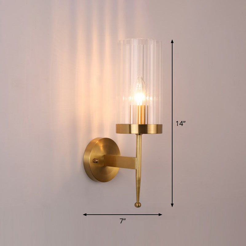 Fluted Glass Cylinder Wall Lamp Post-Modern 1 Head Gold Finish Sconce Light for Living Room Gold 4