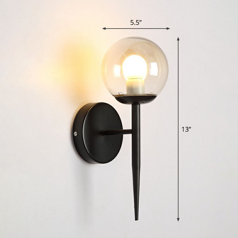 Torch Design Wall Sconce Minimalist Clear Ball Glass Single Corridor Wall Light Fixture Black Clearhalo 'Cast Iron' 'Glass' 'Industrial' 'Modern wall lights' 'Modern' 'Tiffany' 'Traditional wall lights' 'Wall Lamps & Sconces' 'Wall Lights' Lighting' 2254557