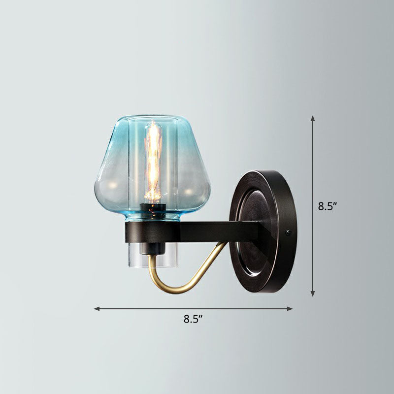 Conical Porch Wall Mount Lighting Glass 1-Light Post-Modern Wall Mount Light Fixture 1.0 Blue Clearhalo 'Cast Iron' 'Glass' 'Industrial' 'Modern wall lights' 'Modern' 'Tiffany' 'Traditional wall lights' 'Wall Lamps & Sconces' 'Wall Lights' Lighting' 2254574