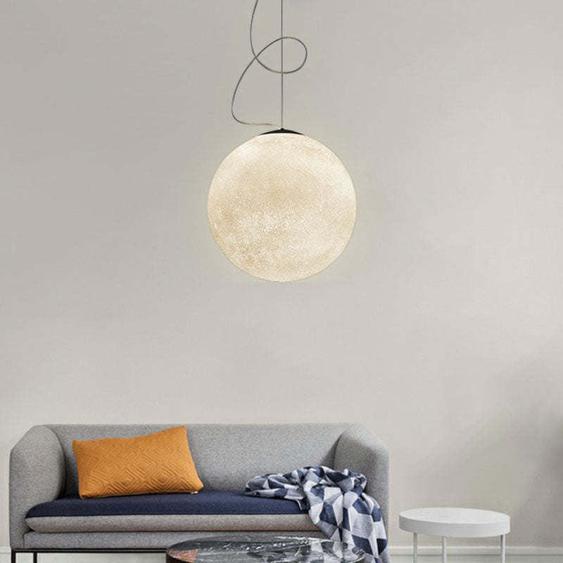 Novelty Minimalist Moon Shaped Hanging Lamp Resin 1 Bulb Dining Room Ceiling Light in White Clearhalo 'Ceiling Lights' 'Close To Ceiling Lights' 'Glass shade' 'Glass' 'Modern Pendants' 'Modern' 'Pendant Lights' 'Pendants' Lighting' 2254667