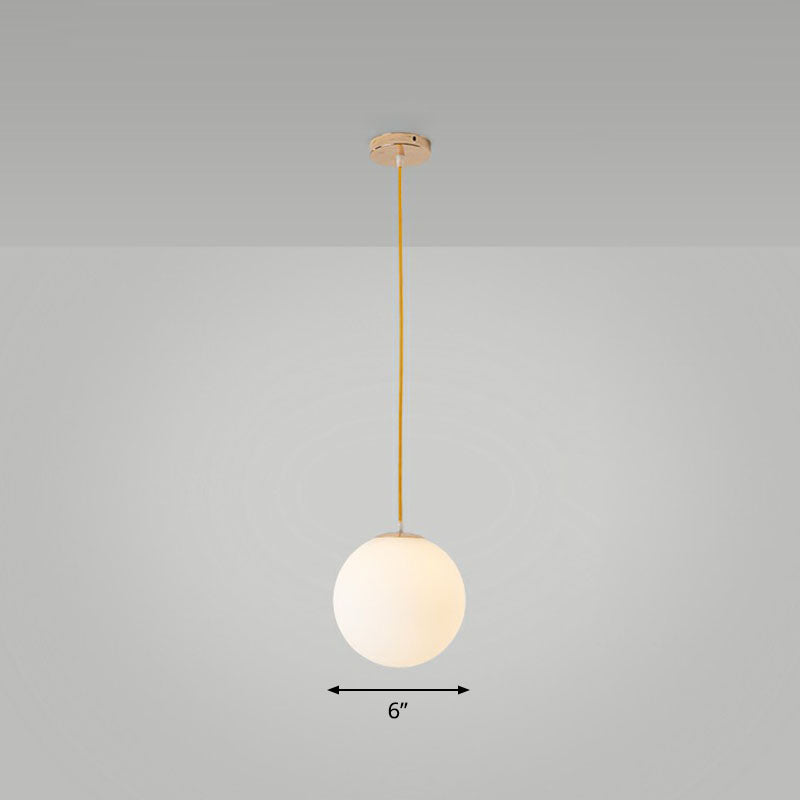 White Glass Spherical Suspension Lighting Minimalism 1 Head Ceiling Pendant Light over Table White 6