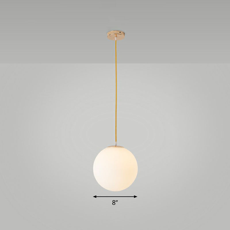 White Glass Spherical Suspension Lighting Minimalism 1 Head Ceiling Pendant Light over Table White 8