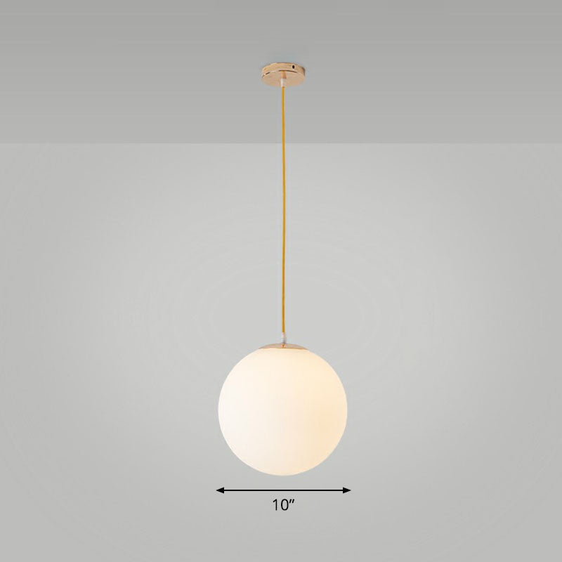 White Glass Spherical Suspension Lighting Minimalism 1 Head Ceiling Pendant Light over Table White 10
