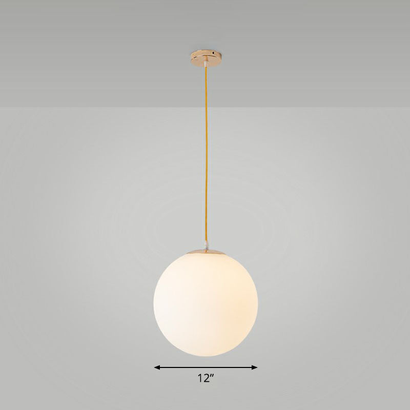 White Glass Spherical Suspension Lighting Minimalism 1 Head Ceiling Pendant Light over Table White 12