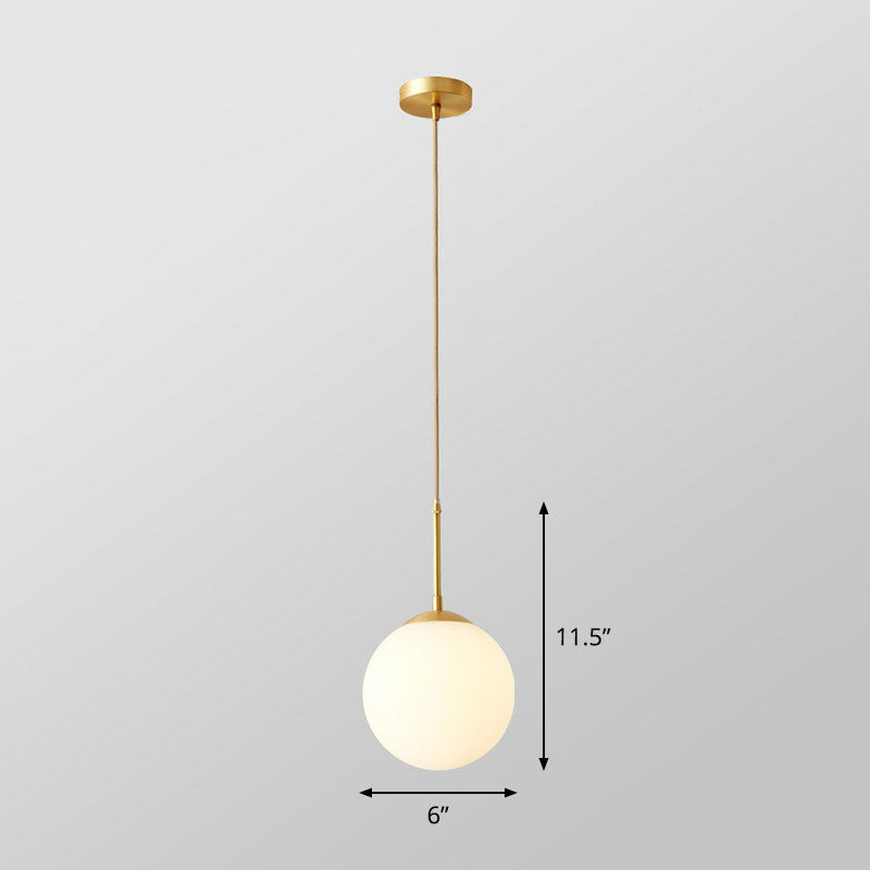 Globe Kitchen Pendant Lighting Cream Glass 1-Light Simplicity Hanging Light in Gold Gold 6