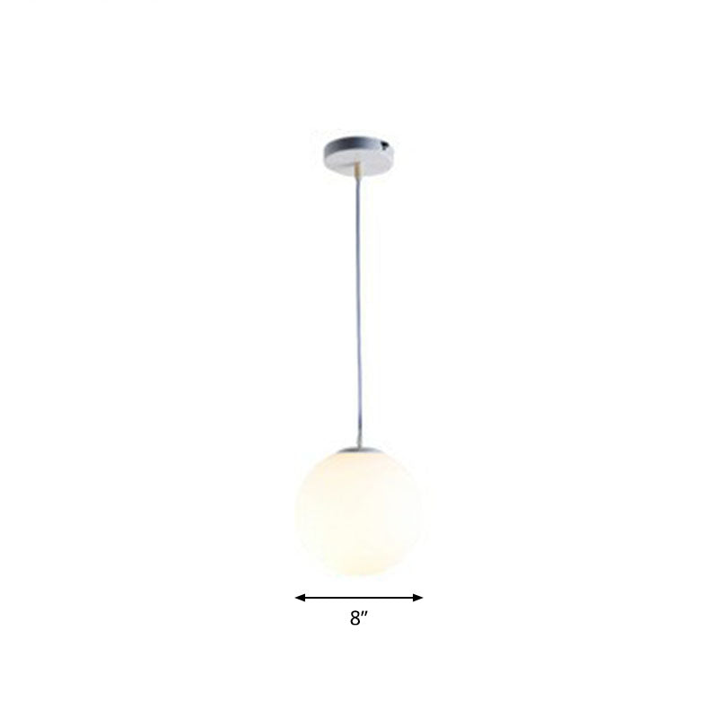 Opaque Glass Spherical Hanging Lamp Modern 1 Head White Pendant Lighting for Dining Room White 8