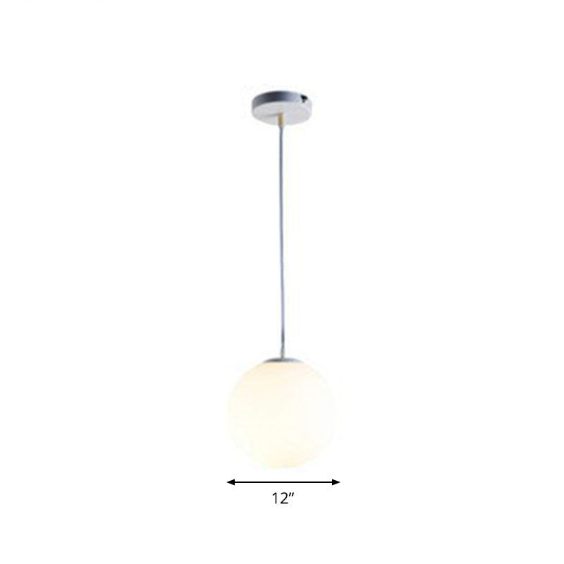 Opaque Glass Spherical Hanging Lamp Modern 1 Head White Pendant Lighting for Dining Room White 12