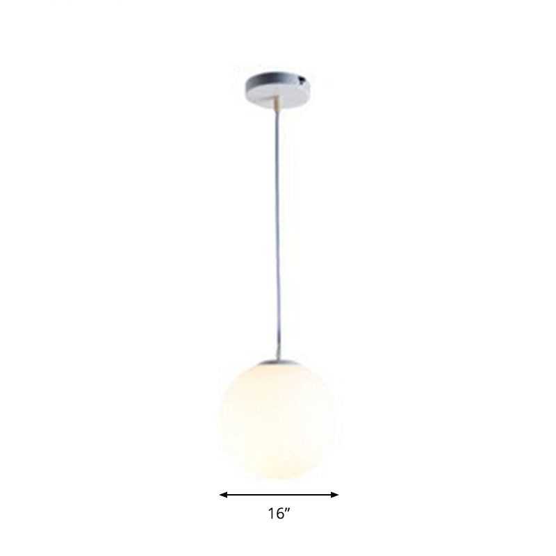 Opaque Glass Spherical Hanging Lamp Modern 1 Head White Pendant Lighting for Dining Room White 16