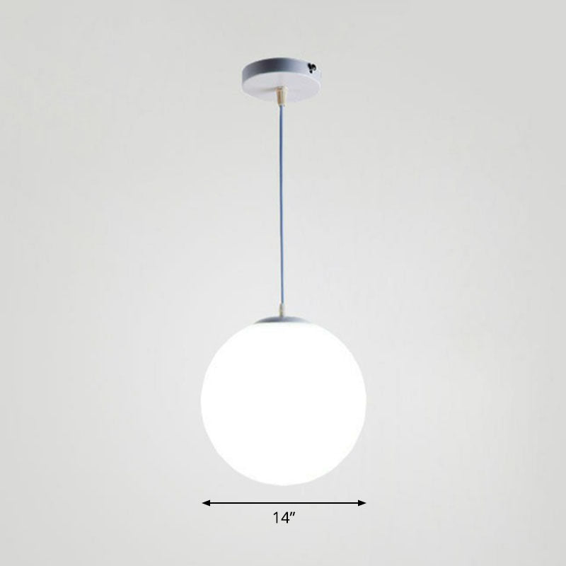 Single Restaurant Hanging Light Minimalist White Ceiling Lamp with Sphere Opal Glass Shade White 14