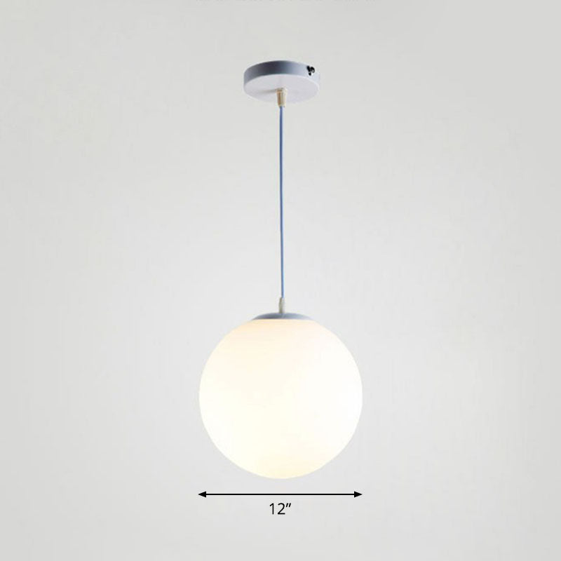 Single Restaurant Hanging Light Minimalist White Ceiling Lamp with Sphere Opal Glass Shade White 12