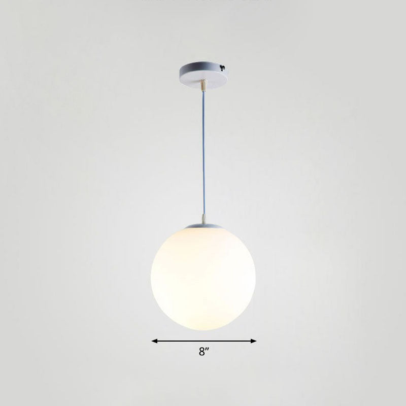 Single Restaurant Hanging Light Minimalist White Ceiling Lamp with Sphere Opal Glass Shade White 8