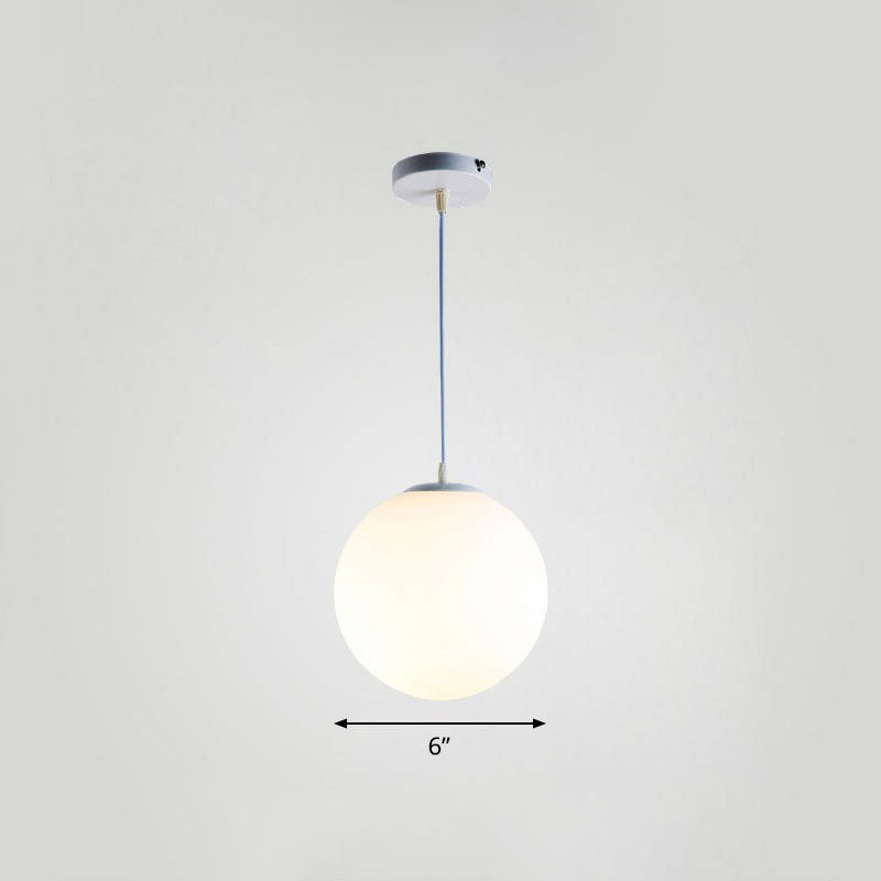 Single Restaurant Hanging Light Minimalist White Ceiling Lamp with Sphere Opal Glass Shade White 6