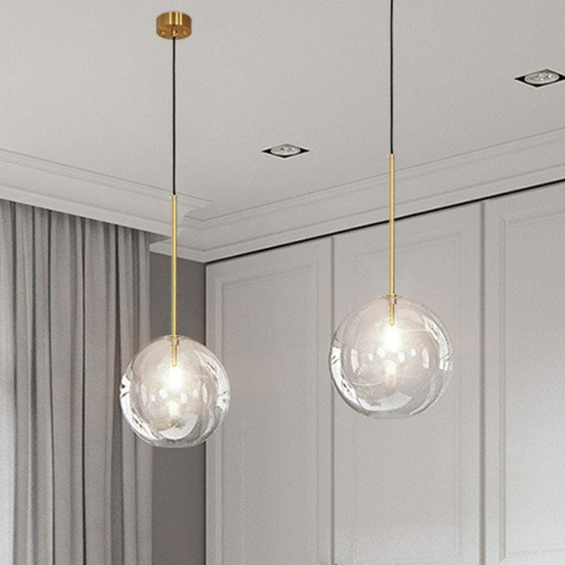 Hand-Blown Glass Globe Hanging Lamp Minimalism 1 Light Gold Finish Ceiling Pendant Clearhalo 'Ceiling Lights' 'Modern Pendants' 'Modern' 'Pendant Lights' 'Pendants' Lighting' 2254728