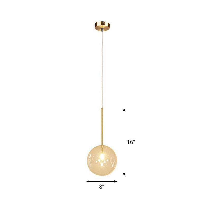 Hand-Blown Glass Globe Hanging Lamp Minimalism 1 Light Gold Finish Ceiling Pendant Gold 8