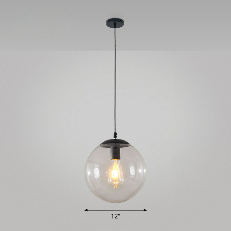 Sphere Restaurant Ceiling Suspension Lamp Glass Single-Bulb Simple Pendant Light in Black Black 12