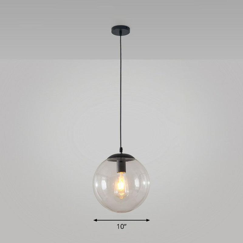 Sphere Restaurant Ceiling Suspension Lamp Glass Single-Bulb Simple Pendant Light in Black Black 10