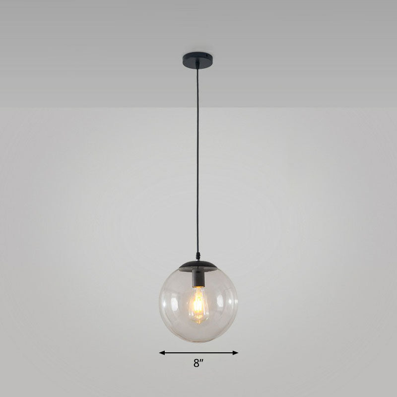 Sphere Restaurant Ceiling Suspension Lamp Glass Single-Bulb Simple Pendant Light in Black Black 8