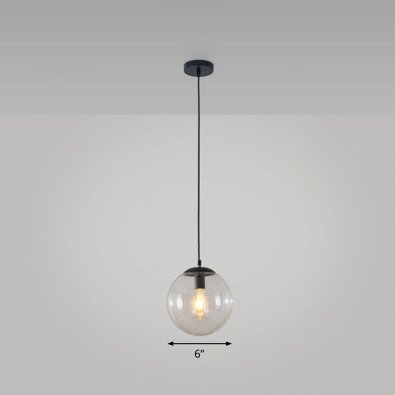 Sphere Restaurant Ceiling Suspension Lamp Glass Single-Bulb Simple Pendant Light in Black Black 6