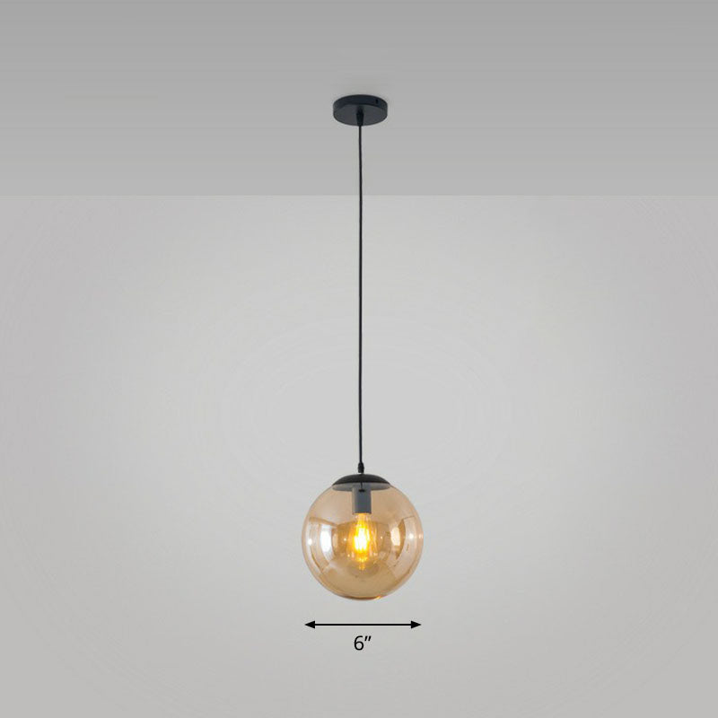 Sphere Restaurant Ceiling Suspension Lamp Glass Single-Bulb Simple Pendant Light in Black Black 6