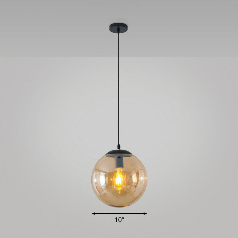 Sphere Restaurant Ceiling Suspension Lamp Glass Single-Bulb Simple Pendant Light in Black Black 10