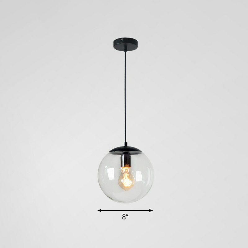 Clear Glass Globe Hanging Light Minimalistic 1-Light Black Pendant Lighting for Restaurant Black 8