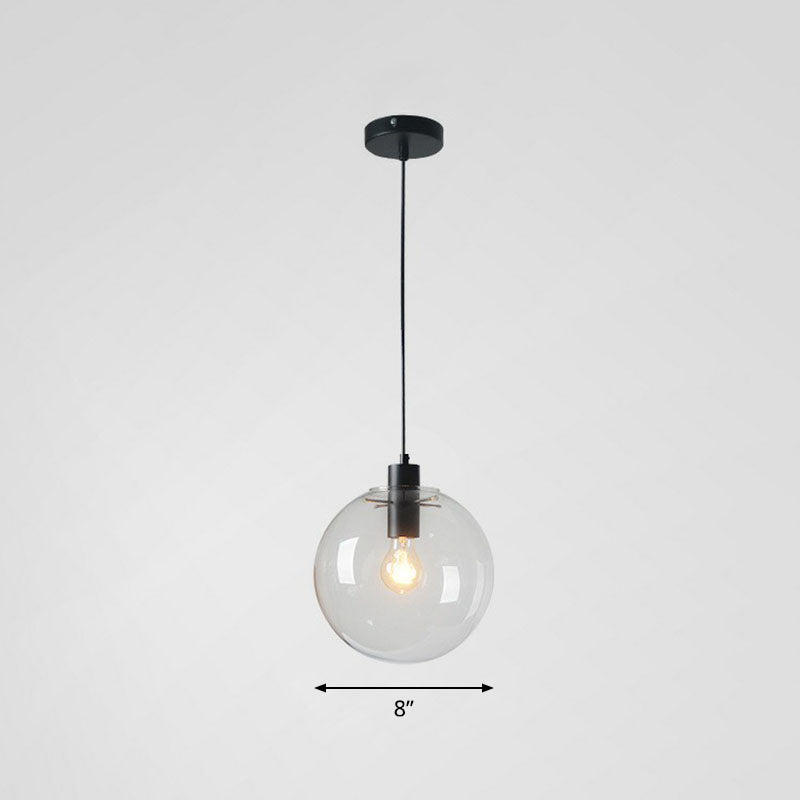 Clear Glass Globe Hanging Light Minimalistic 1-Light Black Pendant Lighting for Restaurant Black 8