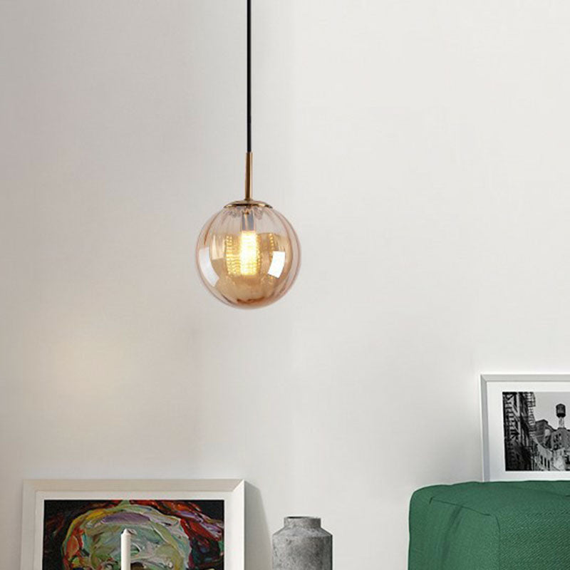 Multi-Color Glass Ball Pendulum Light Contemporary 1 Head Ceiling Pendant over Dining Table Amber Clearhalo 'Ceiling Lights' 'Modern Pendants' 'Modern' 'Pendant Lights' 'Pendants' Lighting' 2254759