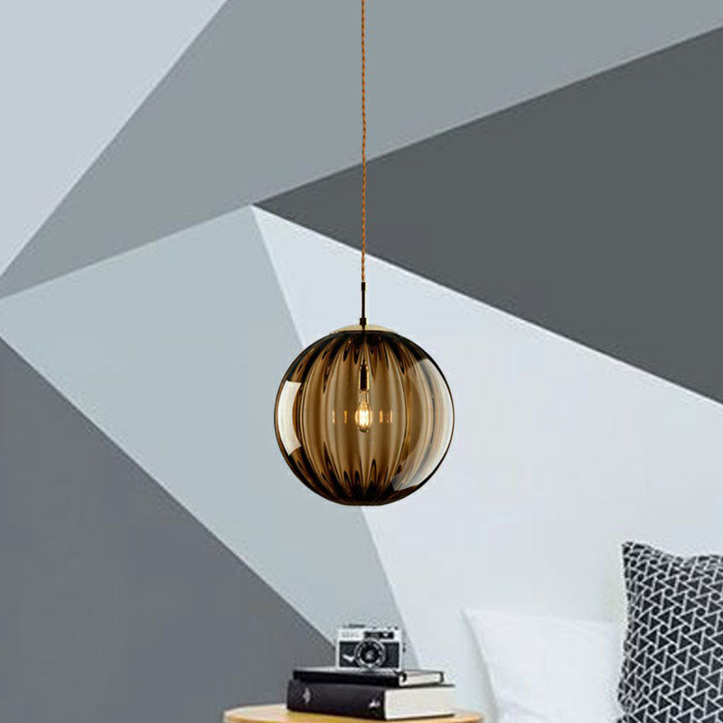 Glass Pumpkin Ball Shaped Pendant Modern 1-Light Hanging Light Fixture for Dining Room Amber Clearhalo 'Ceiling Lights' 'Modern Pendants' 'Modern' 'Pendant Lights' 'Pendants' Lighting' 2254771