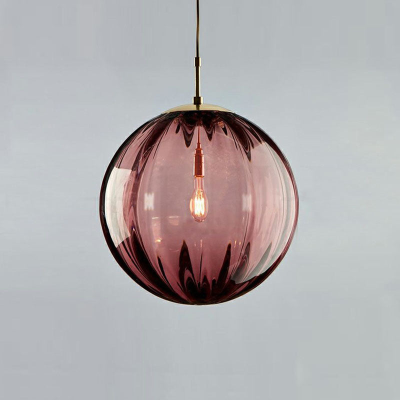 Glass Pumpkin Ball Shaped Pendant Modern 1-Light Hanging Light Fixture for Dining Room Purple Clearhalo 'Ceiling Lights' 'Modern Pendants' 'Modern' 'Pendant Lights' 'Pendants' Lighting' 2254772