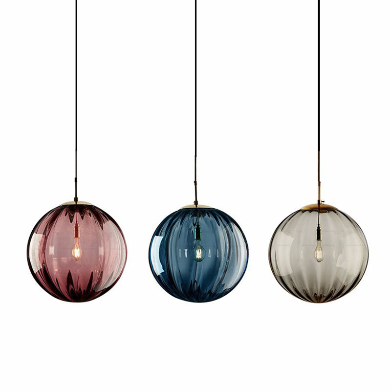 Glass Pumpkin Ball Shaped Pendant Modern 1-Light Hanging Light Fixture for Dining Room Clearhalo 'Ceiling Lights' 'Modern Pendants' 'Modern' 'Pendant Lights' 'Pendants' Lighting' 2254778